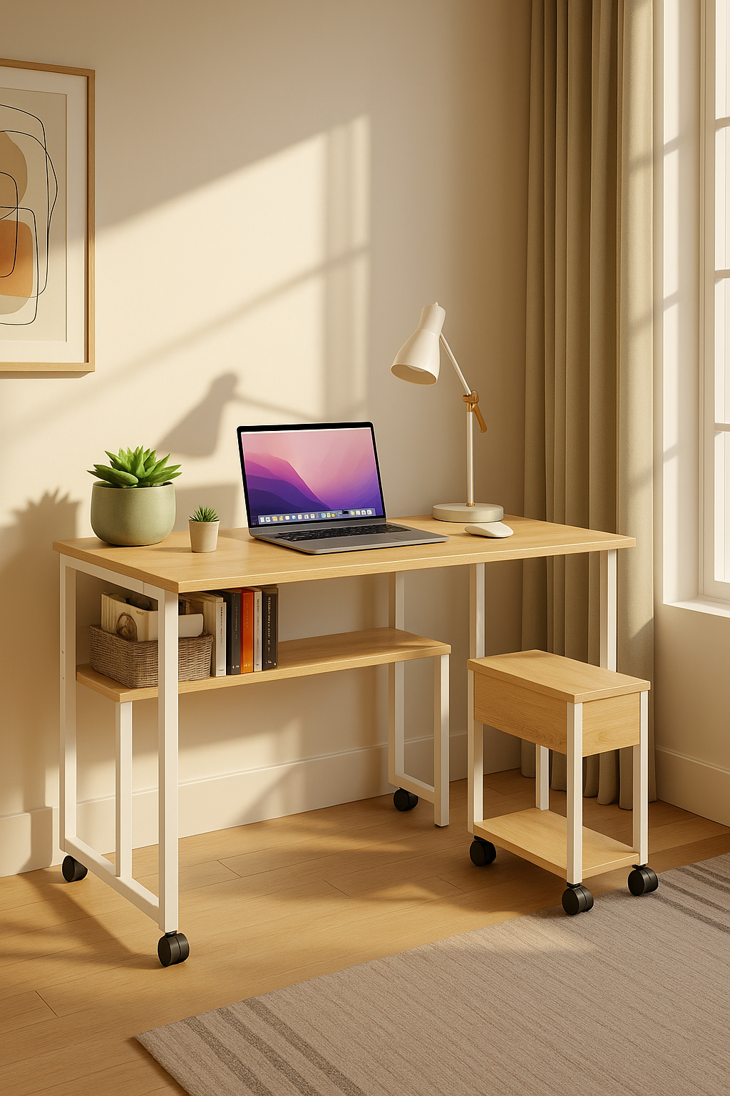 Klappbarer Schreibtisch für kleine Home Office Räume - GreenForest mit Rollen, platzsparend