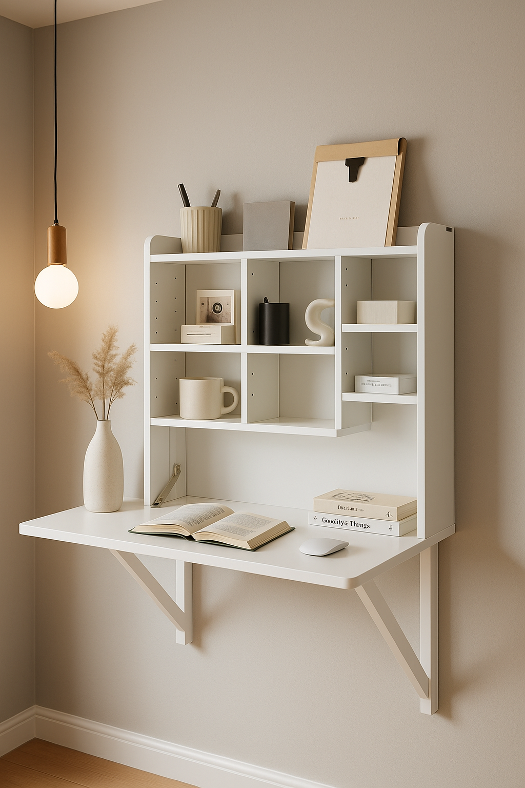 Wandklapptisch mit Regal - Platzsparende Schreibtischlösung für kleine Räume