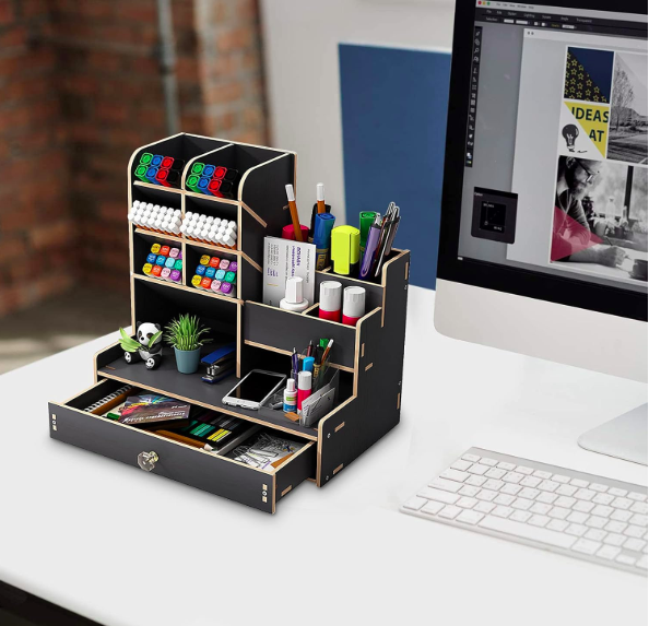 Schreibtisch Organizer aus Holz mit Schublade - Büro Organisation