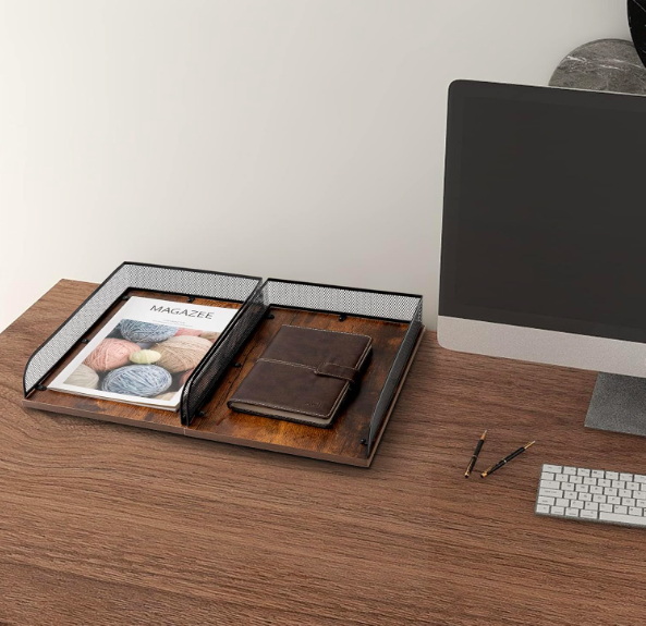 Briefablage Vintage aus Holz und Metall - Schreibtisch Organisation vertikal